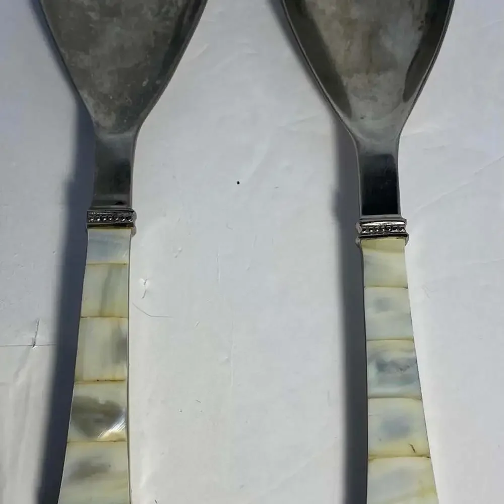 Vintage Mother of Pearl Inlay Salad Servers Set